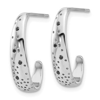 Sterling Silver Rhodium-plated Polished Spotted Black CZ J-Hoop Earrings — alternate view