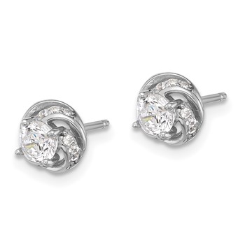 Sterling Silver Rhodium-plated Polished Swirl CZ Circle Post Earrings — alternate view