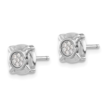 Sterling Silver Rhodium-plated Polished CZ Circle Post Earrings — alternate view