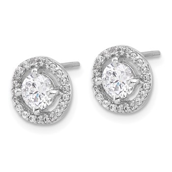 Sterling Silver Rhodium-plated Polished Round CZ Halo Post Earrings — alternate view