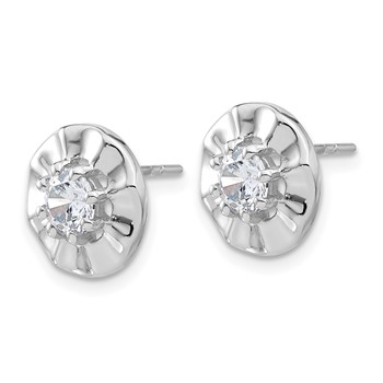 Sterling Silver Rhodium-plated Polished & Rippled Halo CZ Post Earrings — alternate view