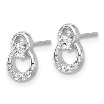 Sterling Silver Rhod-plated Polished Fancy CZ Double Circle Post Earrings — alternate view