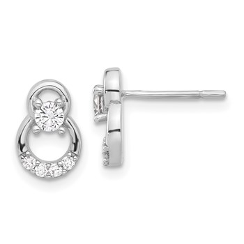 Sterling Silver Rhod-plated Polished Fancy CZ Double Circle Post Earrings