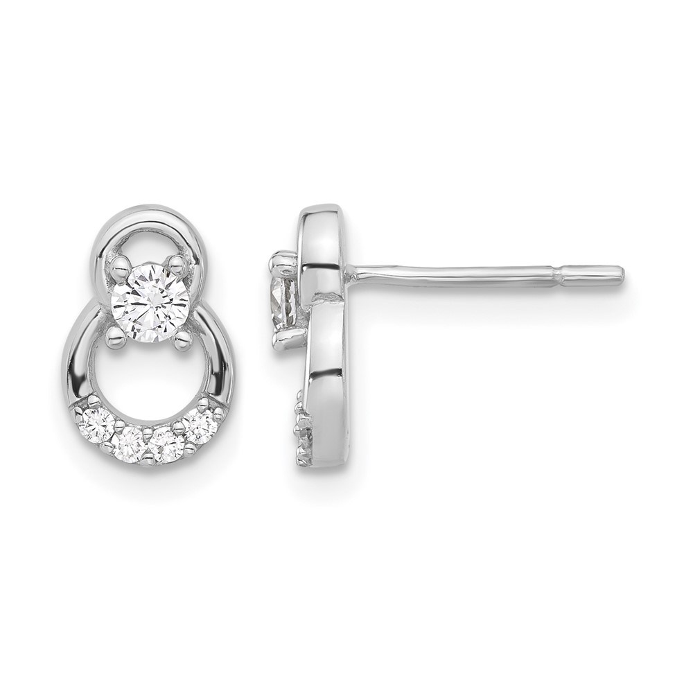 Sterling Silver Rhod-plated Polished Fancy CZ Double Circle Post Earrings