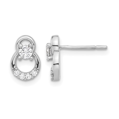 Sterling Silver Rhod-plated Polished Fancy CZ Double Circle Post Earrings