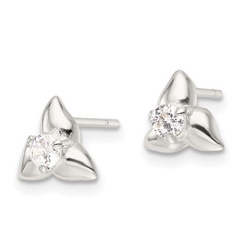 Sterling Silver Polished Triangular CZ Post Earrings — alternate view