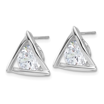 Sterling Silver Rhodium-plated Polished CZ Triangle Post Earrings — alternate view