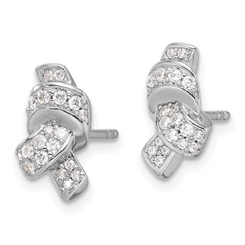 Sterling Silver Rhodium-plated Polished CZ Knot Post Earrings — alternate view