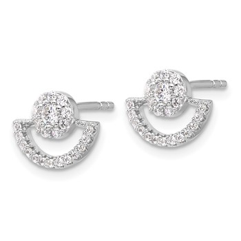 Pure Fire Sterling Silver Rhod-plated Fancy Half Circle Halo CZ Post Earrin — alternate view
