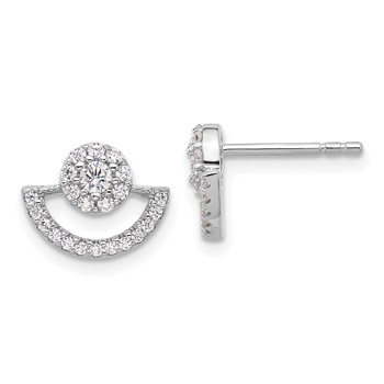 Pure Fire Sterling Silver Rhod-plated Fancy Half Circle Halo CZ Post Earrin