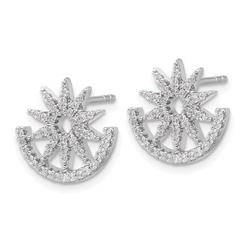 Pure Fire Sterling Silver Rhod-plated CZ Fancy Half Circle Star Post Earrin — alternate view