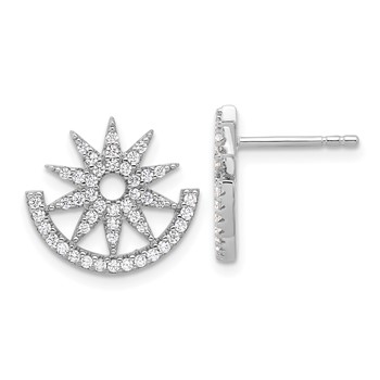 Pure Fire Sterling Silver Rhod-plated CZ Fancy Half Circle Star Post Earrin
