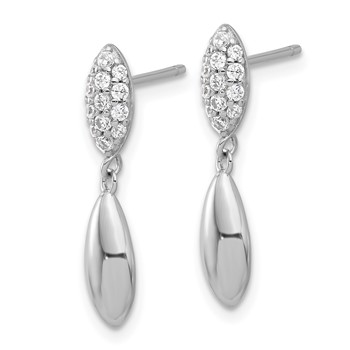 Sterling Silver Rhod-plated Polished CZ Teardrop Post Dangle Earrings — alternate view