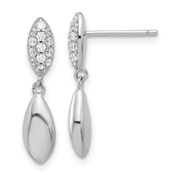 Sterling Silver Rhod-plated Polished CZ Teardrop Post Dangle Earrings