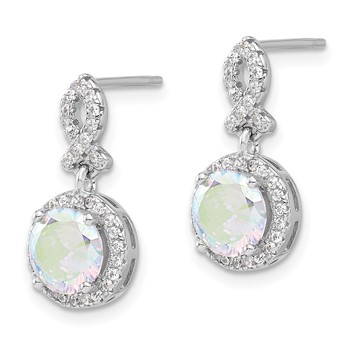 Sterling Silver Rhod-plated Iridescent & Clear CZ Post Dangle Earrings — alternate view