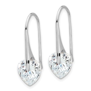 Sterling Silver Rhod-plated Polished Heart CZ Threader Hook Earrings — alternate view