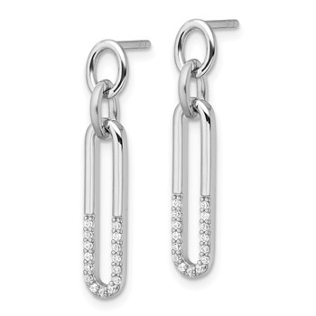 Sterling Silver Rhodium-plated Polished CZ Link Post Dangle Earrings — alternate view