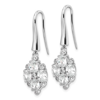 Sterling Silver Rhod-plated Polished Fancy CZ Cluster Dangle Earrings — alternate view