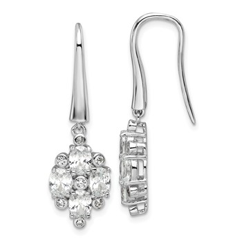 Sterling Silver Rhod-plated Polished Fancy CZ Cluster Dangle Earrings
