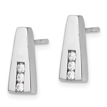 Sterling Silver Rhodium-plated Polished CZ Post Earrings — alternate view