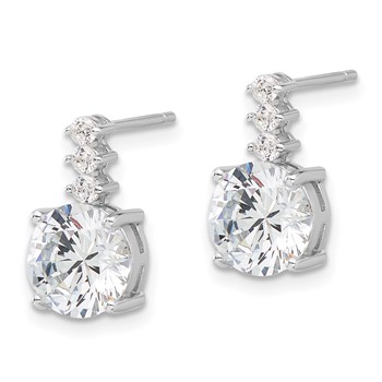 Sterling Silver Rhodium-plated Polished 8mm CZ Post Dangle Earrings — alternate view