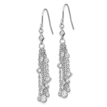 Sterling Silver Rhod-plated Polished Multi Chain & CZ Dangle Earrings — alternate view