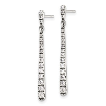 Sterling Silver Polished & Antiqued Graduated CZ Post Dangle Earrings — alternate view
