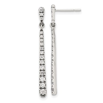 Sterling Silver Polished & Antiqued Graduated CZ Post Dangle Earrings