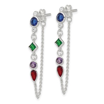 Sterling Silver E-coated Multicolor CZ Front/Back Post Dangle Earrings — alternate view