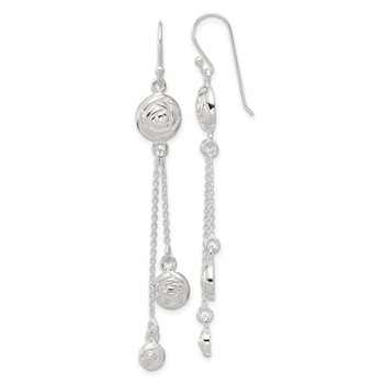 Sterling Silver Polished & Textured Multi-chain Rose Dangle Earrings