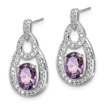 Sterling Silver Rhodium-plated CZ and Purple Zircon Post Dangle — alternate view