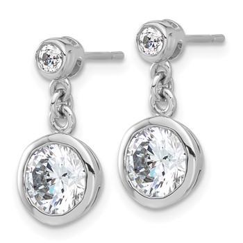 Sterling Silver Rhodium-plated CZ Bezel Dangle Post Earrings — alternate view