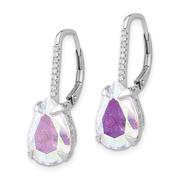 Sterling Silver Rhodium-plated Pear Iridescent CZ Leverback Earrings — alternate view
