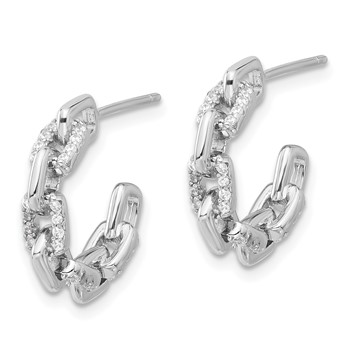 Sterling Silver Rhodium-plated with CZ Link Design Post Hoop Earrings — alternate view