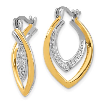 Sterling Silver Rhodium-plated Gold-tone Polished CZ Fancy Hoop Earrings — alternate view