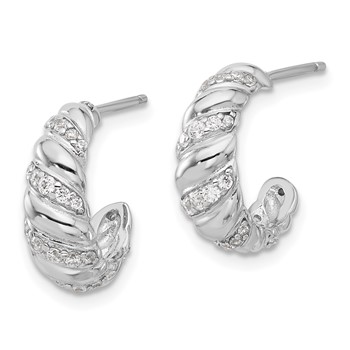 Sterling Silver Rhodium-plated CZ Post Hoop Earrings — alternate view