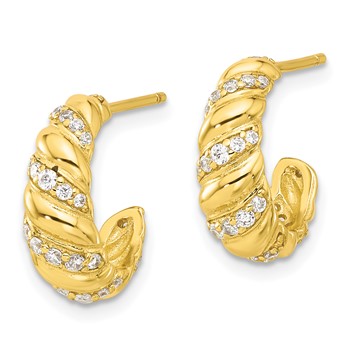 Sterling Silver Gold-tone CZ Post Hoop Earrings — alternate view