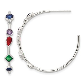 Sterling Silver E-coated Multi Color CZ Post Hoop Earrings