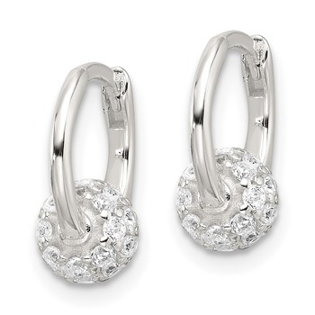 Sterling Silver E-Coating CZ Ball Hinged Hoop Earrings — alternate view