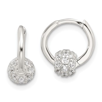 Sterling Silver E-Coating CZ Ball Hinged Hoop Earrings