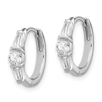 Sterling Silver Rhodium-plated CZ Hinged Hoop Earrings — alternate view