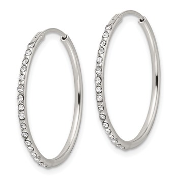 Sterling Silver Polished CZ Medium Round Endless Hoop Earrings — alternate view
