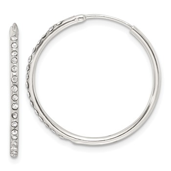 Sterling Silver Polished CZ Medium Round Endless Hoop Earrings