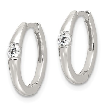 Sterling Silver E-Coating CZ Hinged Hoop Earrings — alternate view
