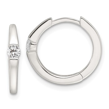 Sterling Silver E-Coating CZ Hinged Hoop Earrings