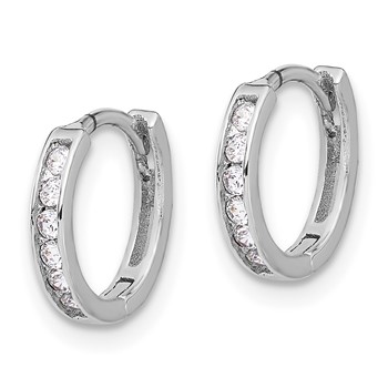 Sterling Silver Rhodium-plated 2mm CZ Hinged Hoop Earrings — alternate view