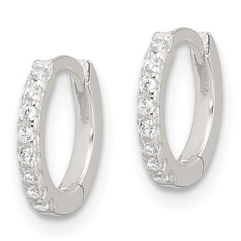 Sterling Silver E-Coating Polished CZ Hinged Hoop Earrings — alternate view