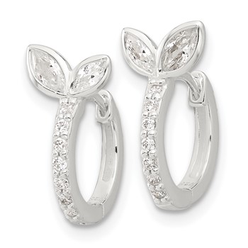 Sterling Silver E-coated CZ Leaf Hinged Hoop Earrings — alternate view