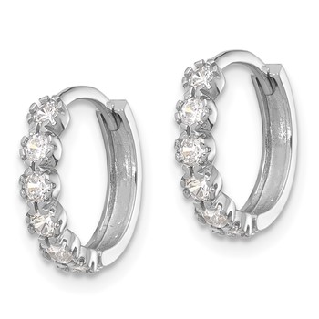 Sterling Silver Rhodium-plated Polished CZ Hinged Huggie Hoop Earrings — alternate view