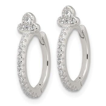 Sterling Silver E-Coating Fancy CZ Hinged Hoop Earrings — alternate view